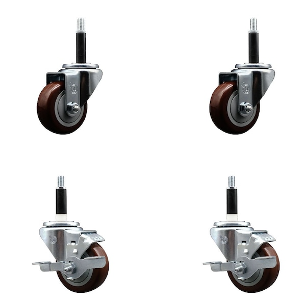 Service Caster 3'' SS Maroon Poly Wheel Swivel 3/4'' Expanding Stem Caster Set 2 Brakes, 4PK SCC-SSEX20S314-PPUB-MRN-2-TLB-2-34 - main